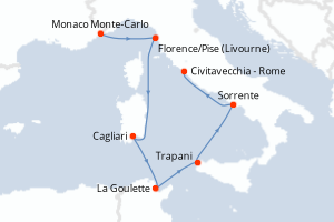 carte itinéraire croisière Sicile 7 jours au départ du port de Monaco Monte-Carlo