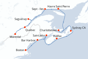Carte itinéraire croisière Canada, États-Unis - 11 jours au départ de Montréal - Amérique du Nord