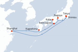 Carte de l'itinéraire de croisière Tokyo-Tokyo d'une durée de 12 jours