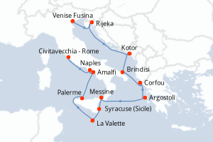 carte itinéraire croisière Sicile 14 jours au départ du port de Venise Fusina