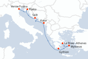 carte itinéraire croisière Méditerranée 7 jours au départ du port de Venise Fusina