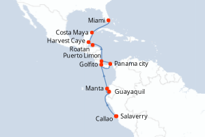 carte itinéraire croisière Caraïbes Bahamas 16 jours au départ du port de Callao