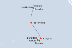 Carte de l'itinéraire de croisière Honolulu-Papeete d'une durée de 14 jours
