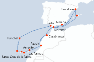 carte itinéraire croisière Méditerranée 15 jours au départ du port de Barcelone