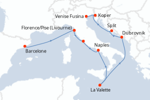 carte itinéraire croisière Méditerranée 10 jours au départ du port de Barcelone