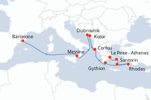 carte itinéraire croisière Sicile 12 jours au départ du port de Barcelone