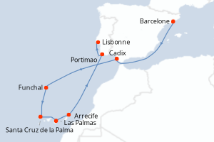 carte itinéraire croisière Atlantique 10 jours au départ du port de Barcelone