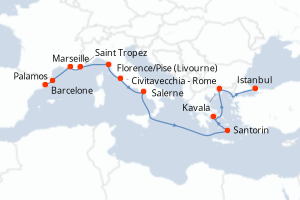 carte itinéraire croisière Méditerranée 12 jours au départ du port de Barcelone