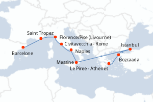 carte itinéraire croisière Sicile 10 jours au départ du port de Barcelone