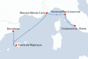 carte itinéraire croisière Méditerranée 11 jours au départ du port de Barcelone