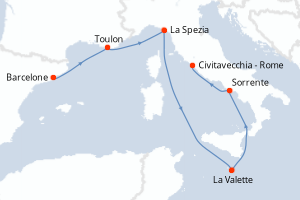 carte itinéraire croisière Méditerranée 12 jours au départ du port de Barcelone