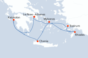 carte itinéraire croisière Méditerranée 7 jours au départ du port de Le Piree - Athenes