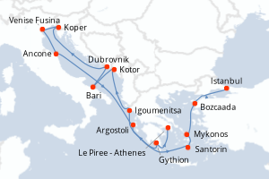 carte itinéraire croisière Méditerranée 14 jours au départ du port de Le Piree - Athenes