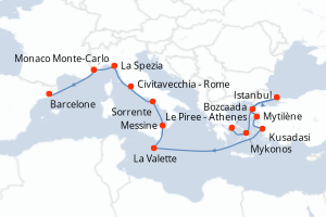 carte itinéraire croisière Sicile 14 jours au départ du port de Le Piree - Athenes
