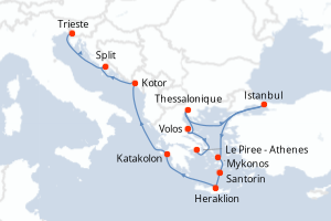 carte itinéraire croisière Méditerranée 14 jours au départ du port de Le Piree - Athenes