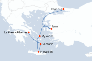 carte itinéraire croisière Méditerranée 7 jours au départ du port de Le Piree - Athenes