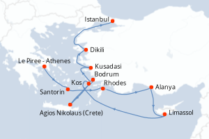 carte itinéraire croisière Méditerranée 11 jours au départ du port de Le Piree - Athenes