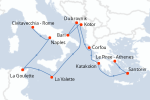 carte itinéraire croisière Méditerranée 13 jours au départ du port de Civitavecchia - Rome