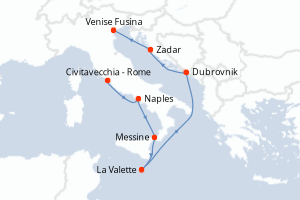 carte itinéraire croisière Sicile 7 jours au départ du port de Civitavecchia - Rome