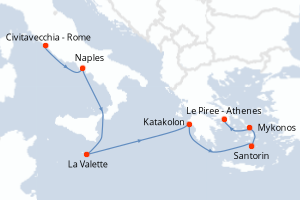 carte itinéraire croisière Méditerranée 7 jours au départ du port de Civitavecchia - Rome