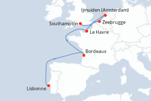 carte itinéraire croisière Europe du Nord 14 jours au départ du port de Lisbonne