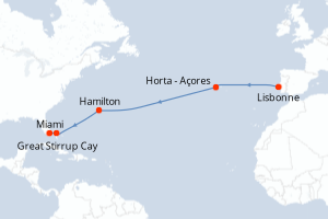 carte itinéraire croisière Caraïbes Bahamas 12 jours au départ du port de Lisbonne