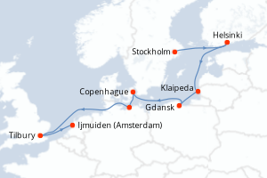 carte itinéraire croisière Europe du Nord 12 jours au départ du port de Stockholm