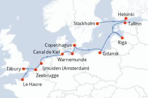 carte itinéraire croisière Europe du Nord 15 jours au départ du port de Stockholm