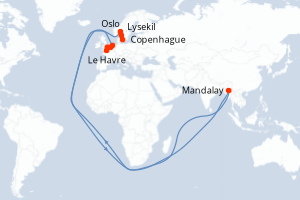 carte itinéraire croisière Europe du Nord 8 jours au départ du port de Copenhague