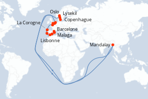 carte itinéraire croisière Méditerranée 17 jours au départ du port de Copenhague