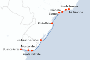 carte itinéraire croisière Amérique du Sud 11 jours au départ du port de Rio de Janeiro