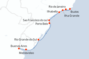 Carte de l'itinéraire de croisière Rio de Janeiro-Buenos Aires d'une durée de 11 jours