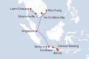 carte itinéraire croisière Asie 14 jours au départ du port de Benoa