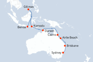 carte itinéraire croisière Australie Nouvelle Zélande 16 jours au départ du port de Benoa