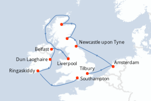 carte itinéraire croisière Europe du Nord 11 jours au départ du port de Tilbury