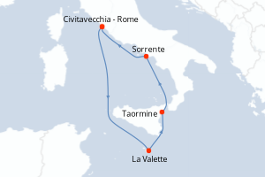 carte itinéraire croisière Sicile 5 jours au départ du port de Civitavecchia - Rome