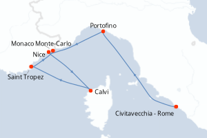 carte itinéraire croisière Méditerranée 5 jours au départ du port de Civitavecchia - Rome