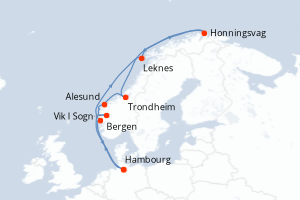 Carte de l'itinéraire de croisière Hambourg-Hambourg d'une durée de 12 jours
