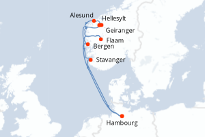 carte itinéraire croisière Fjörds norvégiens 8 jours au départ du port de Hambourg
