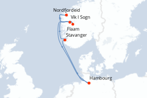 Carte de l'itinéraire de croisière Hambourg-Hambourg d'une durée de 7 jours