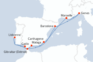 carte itinéraire croisière Méditerranée 11 jours au départ du port de Marseille