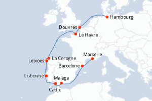 carte itinéraire croisière Europe du Nord 12 jours au départ du port de Marseille