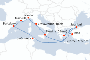 carte itinéraire croisière Sicile 14 jours au départ du port de Marseille