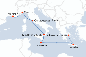 carte itinéraire croisière Sicile 7 jours au départ du port de Marseille