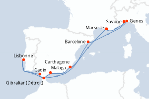 carte itinéraire croisière Méditerranée 11 jours au départ du port de Genes