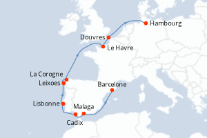 carte itinéraire croisière Europe du Nord 11 jours au départ du port de Barcelone