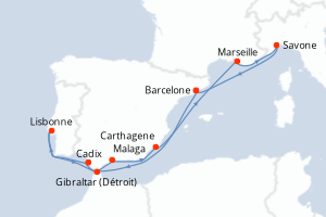 carte itinéraire croisière Méditerranée 11 jours au départ du port de Barcelone