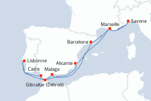 carte itinéraire croisière Méditerranée 12 jours au départ du port de Barcelone