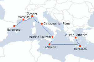 carte itinéraire croisière Sicile 8 jours au départ du port de Barcelone