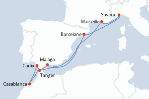 carte itinéraire croisière Méditerranée 10 jours au départ du port de Barcelone